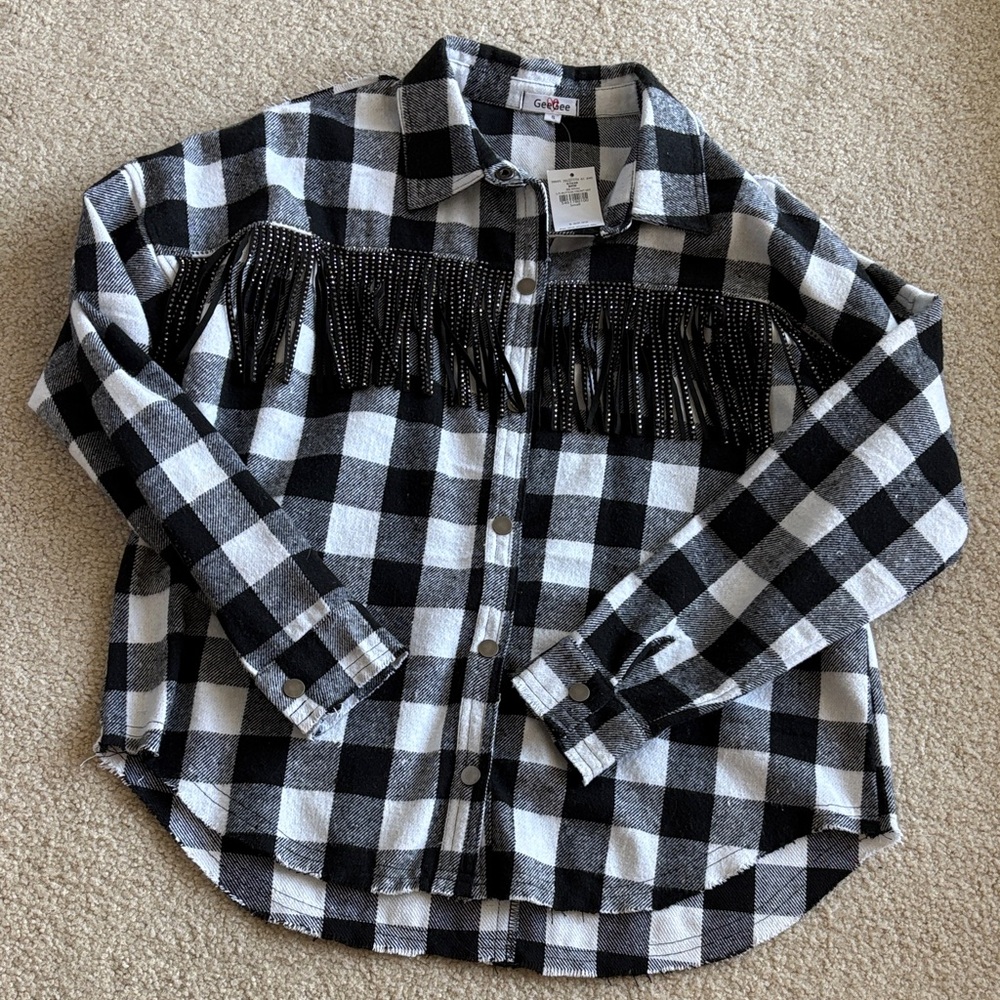 NWT Sparkle Fringe Plaid Flannel